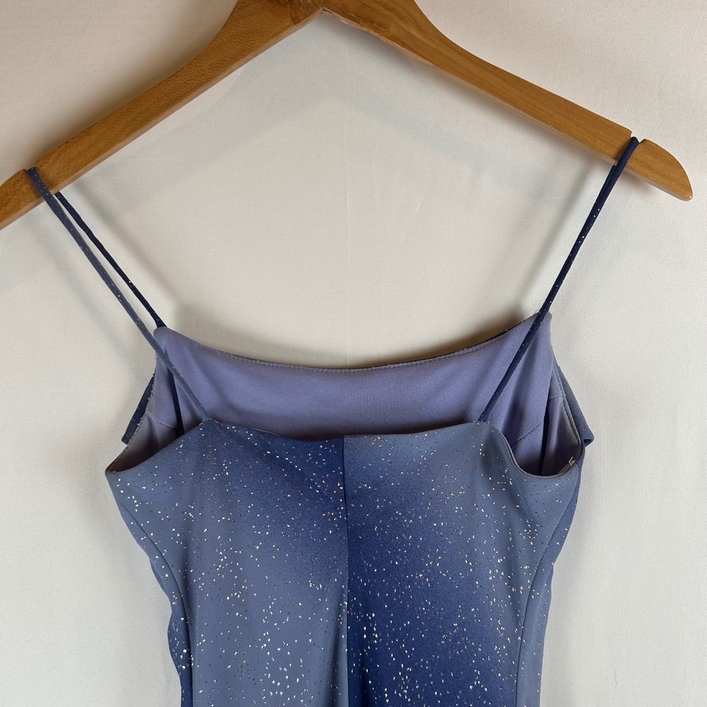 Vintage Cache Blue Ombre Glitter Maxi Dress Cowl Neck  Formal Gown Sz 2 - Picture 12 of 12